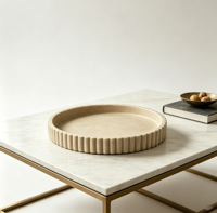 Plateau rond cannelé en résine beige grain de sable, décoratif et multifonctionnel, pour rangement de bijoux et accessoires de salle de bain