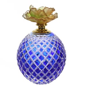 <b>Crystal</b> Perfume Bottle Blue Sphere Cut Glass Floral Lid Home Decoration Collectible - Product Image 5