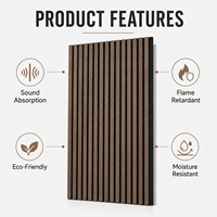 Panneau acoustique à lattes MORLENX en MDF finition grain de bois moka brun, avec dos en feutre absorbant le son, pour salon et salle de réunion