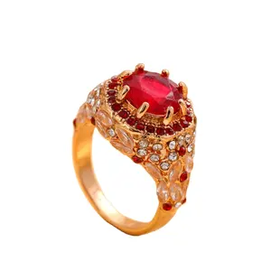 مجوهرات على الموضة خفيف تصميم فاخر للشخصية ماس زيركون أحمر 18k خاتم للنساء