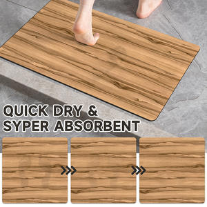 Tapis de salle de bain rectangulaire en teck, en terre de diatomée, absorbant et antidérapant, pour bain et toilettes - Product Image 2