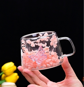 Taza de Vidrio de Doble Pared con Diseño Clásico y Ecológico de 200 ml, Taza de Café y Té con Flores Eternas, Bebidas con Mariposas - Product Image 3