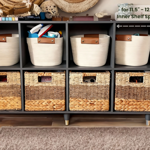 Ensemble de paniers en jacinthe d'eau au design moderne et écologique pour l'organisation et le rangement, paniers en algues marines avec poignées, étagères, rangement en cubes - Product Image 4