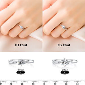 مويسانيتي 0.5 قيراط 0.3 قيراط 5 أحجار مختبر تم إنشاؤها VVS1 GRA 14K أبيض ذهبي مطلي S925 الفضة الإسترليني وعد النساء خاتم الخطوبة - Product Image 5