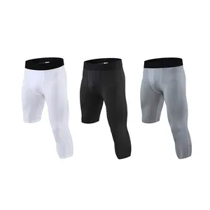 Men's 3/4 One Leg Compression Capri Tights Pants Athletic Base Layer Cool Dry Sports Tights Compression Leggings
