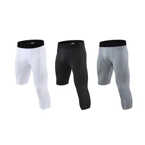 Mannen 3/4 Een Been Compressie Capri Tights Broek Atletische Base Layer Koele Droge Sport Panty Compressie Leggings