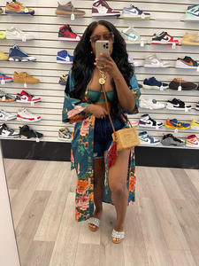 Cárdigan largo informal de seda de imitación para <span class=keywords><strong>mujer</strong></span>, ropa africana con cinturón, Rebeca Kimono con estampado Floral, oferta de <span class=keywords><strong>Amazon</strong></span>, otoño 2022 - Product Image 3