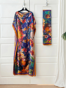 Wholesale African Style Bubu Gown Bright Yellow Satin <strong>Kaftan</strong> Dress with Matching Headwrap for Women - Product Image 4