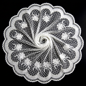 Ivory Woven Lightweight Sheer Diamond Mesh Lace <b>Fabric</b> <b>Beaded</b> Floral Bow Embroidery Illusion Bridal Girls Women 60GSM 53/54" - Product Image 1