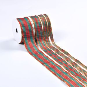<span class=keywords><strong>Ruban</strong></span> écossais en satin à motif rouge et vert avec lurex doré pour la décoration de la maison et l'emballage de cadeaux - Product Image 5