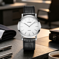 Reloj de Pulsera SINOBI Personalizado OEM Ultrafino de Acero Inoxidable con Correa de Cuero, Reloj de Cuarzo Minimalista con Cristal de Zafiro, Reloj de Pulsera Delgado para Hombre, Venta al por Mayor