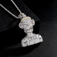 Novedad en Stock: Colgante de Mono con Orejas Grandes, Base de Latón con Zirconia, Diseño de Dibujos Animados, Moderno y Encantador, Collar para Hombre, Joyería al por Mayor