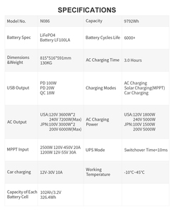 สถานีพลังงานแสงอาทิตย์ LiFePO4 รุ่น 9792Wh 7200W จากโรงงานโดยตรง ได้รับการรับรองมาตรฐาน UL2743 คลื่นไซน์บริสุทธิ์ 10ms UPS แบตเตอรี่สำรองสำหรับบ้าน - Product Image 6