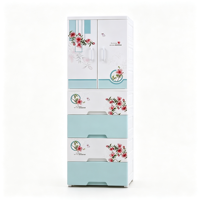 Armoire en plastique pour enfants à 5 niveaux 50x38x145cm, armoire de rangement pour bébé avec porte et tiroirs pour le rangement dans la chambre des enfants