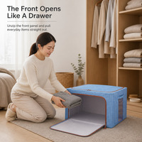 Boîte de rangement pliable en tissu avec fenêtre transparente 50x40x33cm, organiseur de vêtements pour chambre, armoire, placard, dortoir, buanderie
