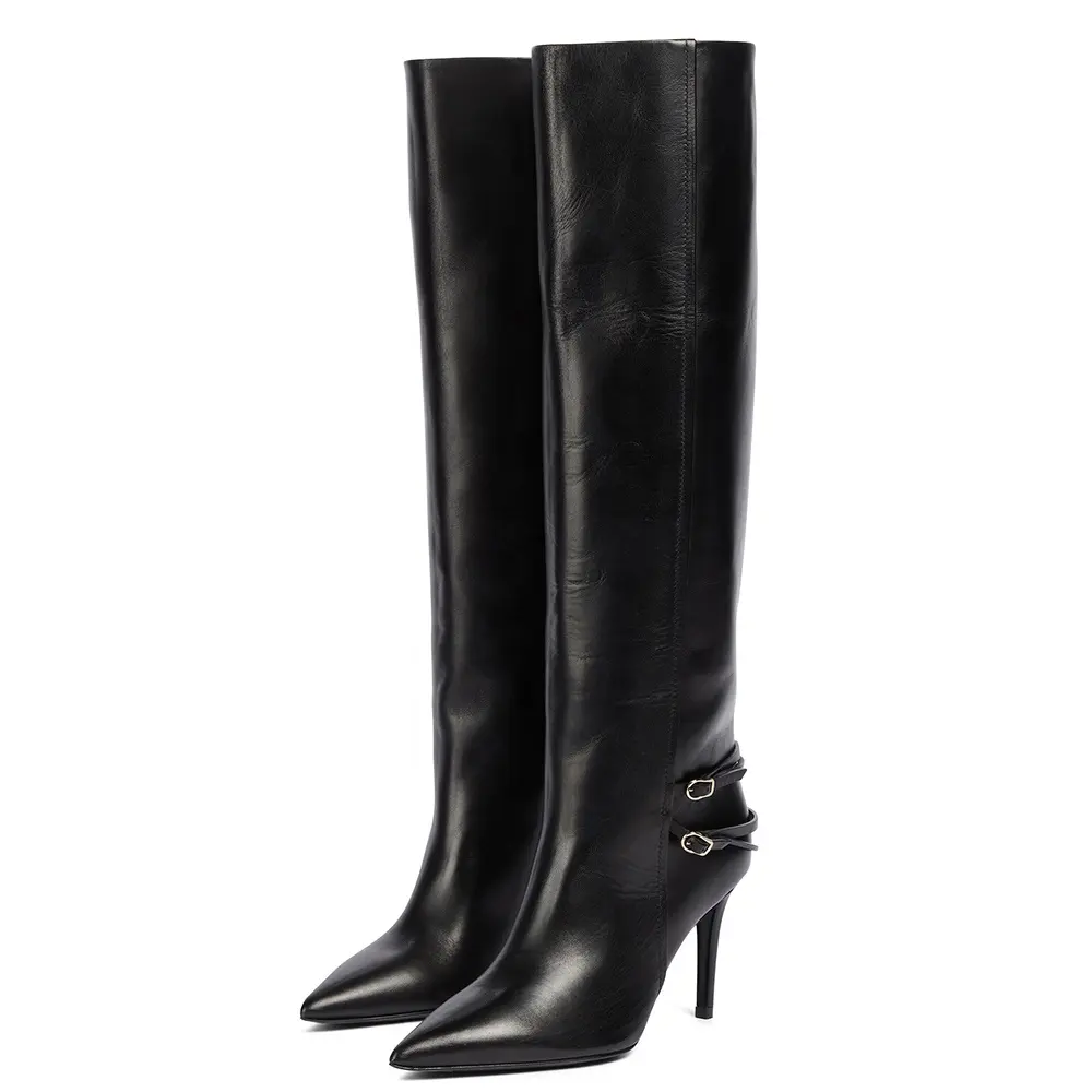 Black Knee High Tube Boots For Women High Heel Tall Long Boot Ladies Winter Shoes 2021