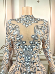 AD1538 Kimshein <span class=keywords><strong>Robe</strong></span> <span class=keywords><strong>De</strong></span> Femmes O Cou À Manches Longues Strass Perles Étincelant Cristal Robes Femmes Fête - Product Image 4