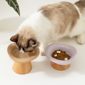 Shamitao Eco-Friendly 2-in-1 Tempat Makan Hewan Peliharaan Anti-Selip Bentuk Bunga dengan Alas Kayu Tahan Lama Grosir Pabrik Mangkuk Kucing dan Anjing - Product Image 1