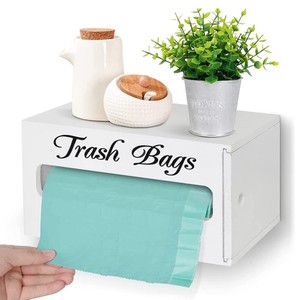 Wooden Trash Bag Dispenser Wall Mounted Farmhouse Plastic Bag Roll Holder Garbage Bag Holder For Cabinet