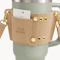 Manchon de luxe personnalisé pour tasse à café avec rivets, support antidérapant en cuir PU pour gobelet à thé Boba