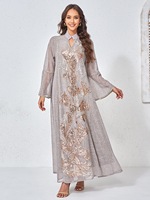 Robe longue de luxe à col montant brodée de sequins et de perles, manches à volants, vêtement islamique Abaya Kaftan, vente en gros, stock personnalisé