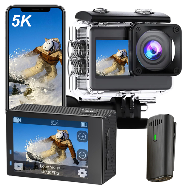 5K Sports Camera for Vlog DV Remote Wireless Microphone EIS Screen Touch Waterproof Shell 30M App Control 4K 60FPS Action Camera