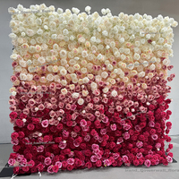 Panel Kain Dinding Bunga Mawar Sutra Pink 8*8 FT Kustom, Latar Belakang Bunga Buatan 5D untuk Pernikahan, Hari Valentine, Hari Ibu