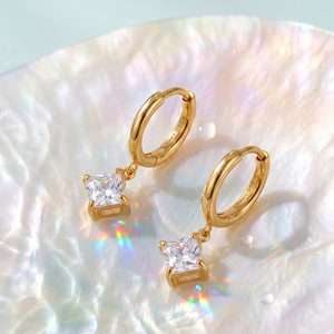 316 Stainless Steel Hoop <b>Earrings</b> Square Cut Cubic Zirconia <b>Dangle</b> <b>Earrings</b> Jewelry for Women Non Tarnish Daily Wear - Product Image 6