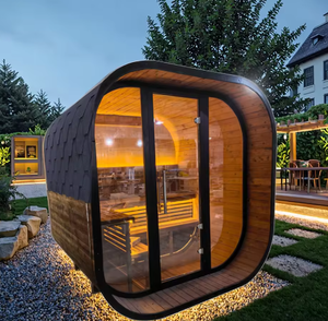 Sauna extérieur panoramique HELIUS Black Sauna, sauna traditionnel finlandais en épicéa, pour 4 à 6 personnes. - Product Image 1