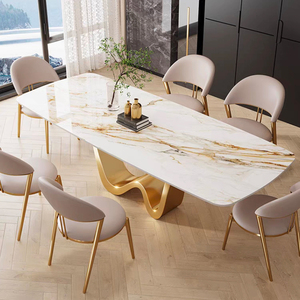 Luxe Uitschuifbare Gouden Eettafel Set Keramische Roestvrijstalen Glazen Salontafel Centrale Tafel Woonkamer Luxe Meubels - Product Image 1
