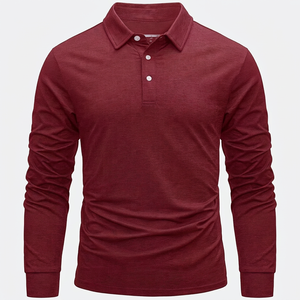 Polo de Manga Larga para Hombre, Color Sólido, Algodón, Casual, Tejido, Antiarrugas, Corte Regular, Proveedor Mayorista, Impresión de Logotipo Personalizado - Product Image 1