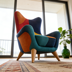 <span class=keywords><strong>Poltrona</strong></span> con Schienale Alto in Velluto Patchwork Stile Bohémien, <span class=keywords><strong>Ergonomica</strong></span> e Imbottita, Comoda <span class=keywords><strong>Poltrona</strong></span> con Braccioli per Sala d'Attesa - Product Image 6