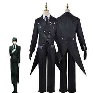 Majordome noir Sebastian Michaelis Cosplay Costume ensemble complet queue d'hirondelle robe de smoking pantalon haut noir diacre carnaval fête - Product Image 1