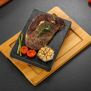 Piatto da bistecca in <span class=keywords><strong>pietra</strong></span> <span class=keywords><strong>lavica</strong></span> con vassoio di bambù cottura di pietre calde per bistecca griglia interna sfrigolante bistecca calda <span class=keywords><strong>pietra</strong></span> da cucina Set di rocce - Product Image 2