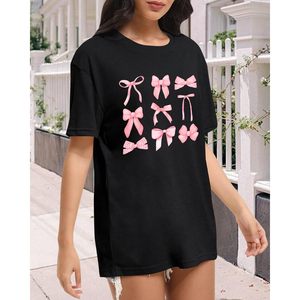 Pink Bow Shirt Women's Cotton T-Shirt With Cute Pastel Bows Trendy Coquette <b>Aesthetic</b> <b>Tops</b> For Girls And Women - Product Image 3
