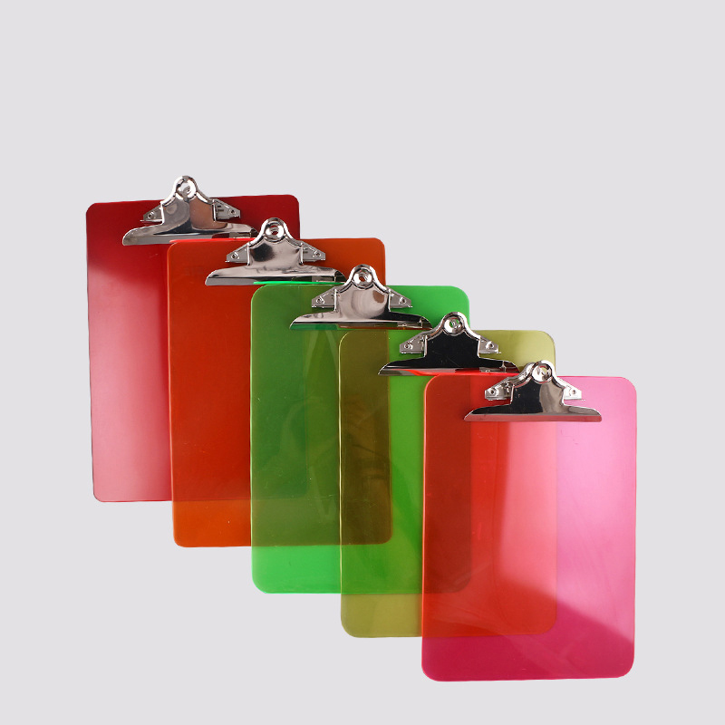 Large Standard Size Slim Assorted Bright Colored Colorful Hardboard Pack Low Profile Clip PS Plastic Clipboard