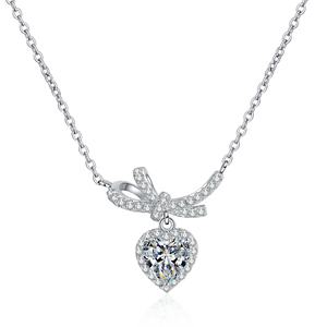 Collana MMN30 con Catena a Maglie, Gioiello in Argento Sterling 925, Pendente a Cuore con Moissanite, Lunghezza Regolabile - Product Image 1