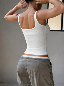 Top corto da donna con scollo quadrato e costine, <span class=keywords><strong>senza</strong></span> <span class=keywords><strong>maniche</strong></span>, per l'estate - Product Image 6