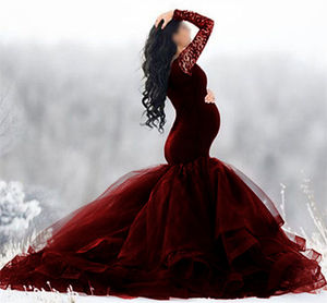 Mujeres embarazadas y ropa de vestir hasta el suelo, vestido de mujer <span class=keywords><strong>embarazada</strong></span> con bordado artístico, vestido de encaje elegante - Product Image 4