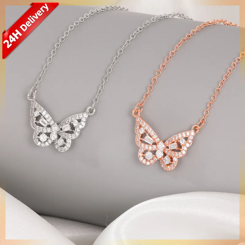 HOVANCI Butterfly Jewelry Women Elegant Gold Silver Plating Stainless Steel Necklace Butterfly Pendant Charms Necklace