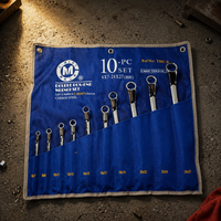 Jeu de clés à molette à double extrémité de 10 pièces, métriques 6-27 mm, en acier au carbone, avec pochette en toile portable