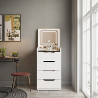 Table de toilette moderne avec miroir éclairé, panneau MDF, petit placard de rangement, seau intégré, mini table de chevet, salon
