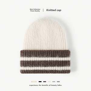 Chapeau en laine chaud d'automne et d'hiver de haute qualité en <span class=keywords><strong>fourrure</strong></span> de lapin mélangée tricotée assortie aux couleurs - Product Image 1