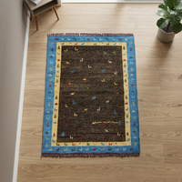 Tapis de prière personnalisable et lavable en laine et coton, à poils coupés, motif médaillon, noué à la main, épais et luxueux, collection Ocean Art