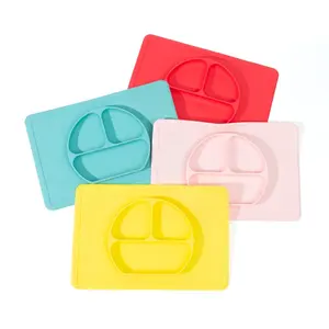 Food Grade BPA Custom 3 Compartment Plate Silicone Feeding Plant Weaning Baby Feeding Suction Plates Set