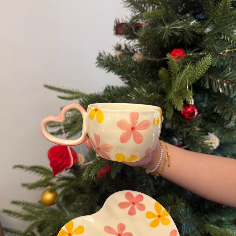 Tasse unique fleur jaune rose