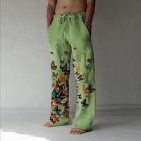 Pantalones Jogger de Pierna Recta con Estampado Gráfico de Mariposas y Logotipo Personalizado para Hombre, Estilo Streetwear, Lavado Ácido, con Efecto Acampanado