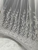 Tissu de rideau en filet brodé, rideaux en tulle blanc avec perles, fleurs 3D, vente en gros, taille personnalisée