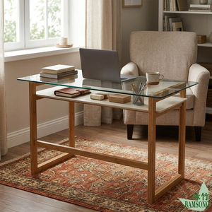 <span class=keywords><strong>Bureau</strong></span> d'<span class=keywords><strong>ordinateur</strong></span> avec plateau en verre, structure en bambou durable, personnalisable, vente en gros, écologique, pour usage domestique, commercial, avec étagère <span class=keywords><strong>de</strong></span> rangement - Product Image 6