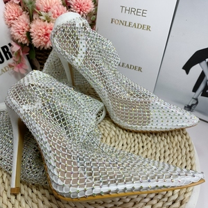 Sexy Women Botas Bottes Over the Knee Thigh High Pointed Toe Pumps Heels Shoes Female Crystal <b>Fishnet</b> Mesh Nightclub Boots - Product Image 6